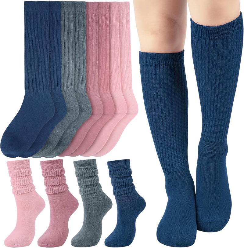 Socksfad Store Slouchy Boot Socks for Women, Soft Knit Scrunch Knee High Long Socks 4 Pairs 6-12 - Image 1